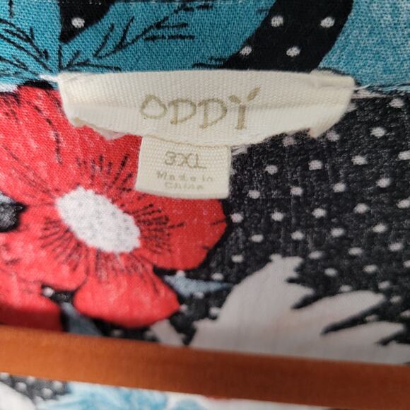 Oddy long sleeve micro dot split neck tunic top size 3XL multicolor floral boho - Picture 7 of 10